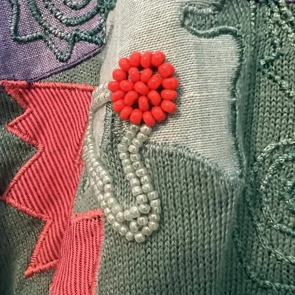 Vintage Marc D’alcy Sweater 80s Women’s Embroidery Embellished Size Small Green - Picture 8 of 12